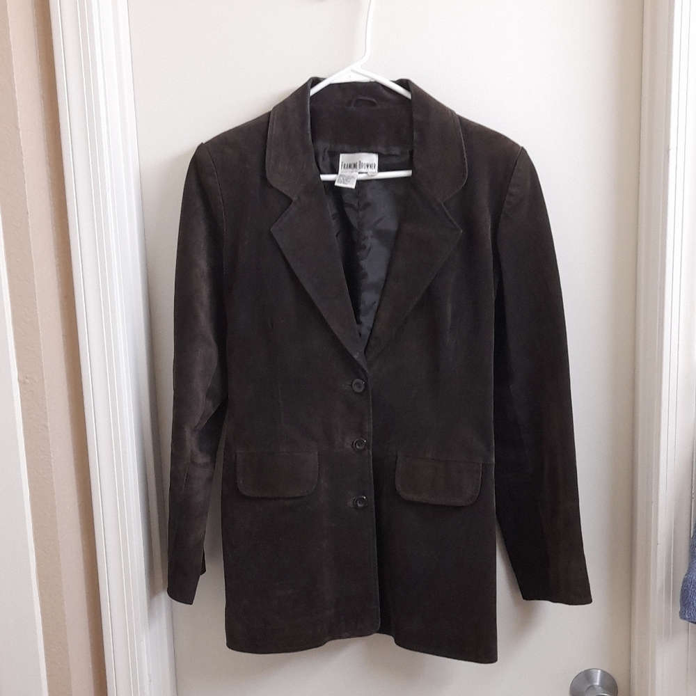 Brown suede blazer-style jacket, size 12
